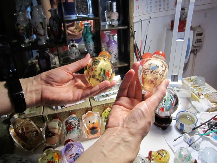 Hand painted bottles are a popular souvenir to buy in China.