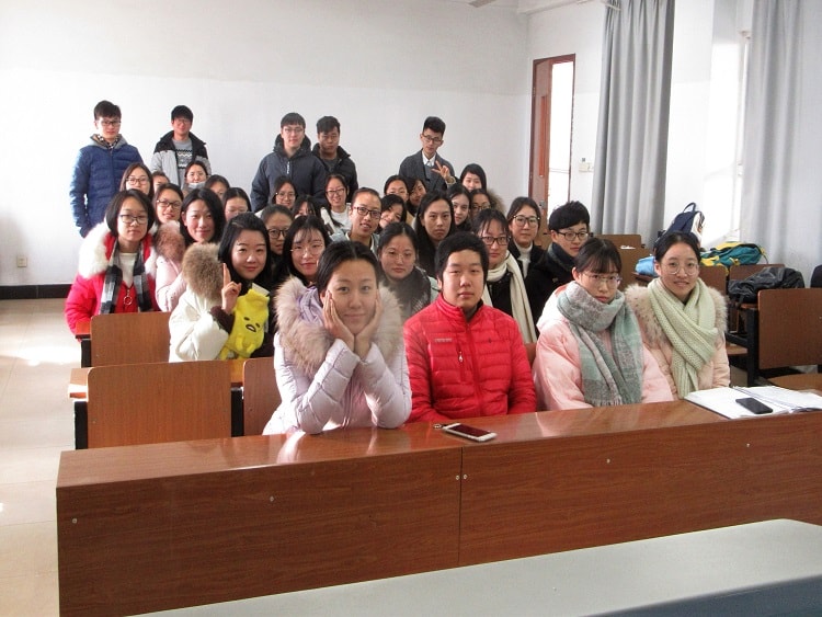 Chinese students in a classroom at Jiangsu University China.