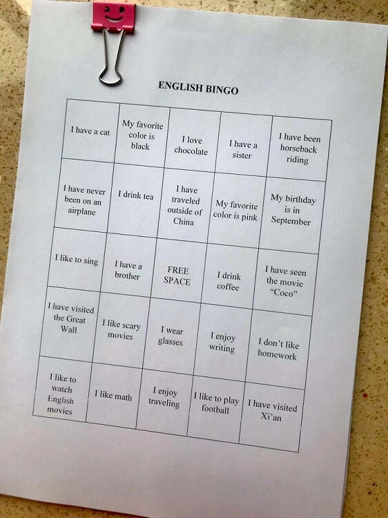 A game you can play at a Chinese university is bingo